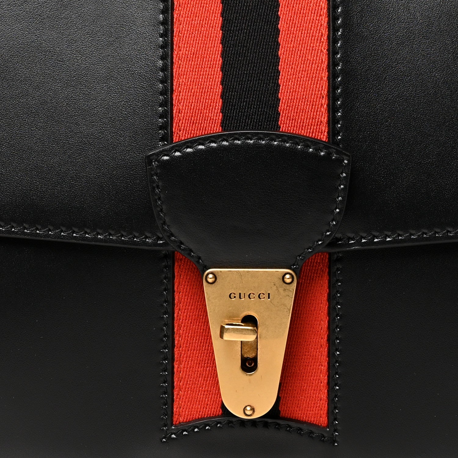 Gucci Calfskin Web Turn Lock Shoulder Bag Black 8 of 10