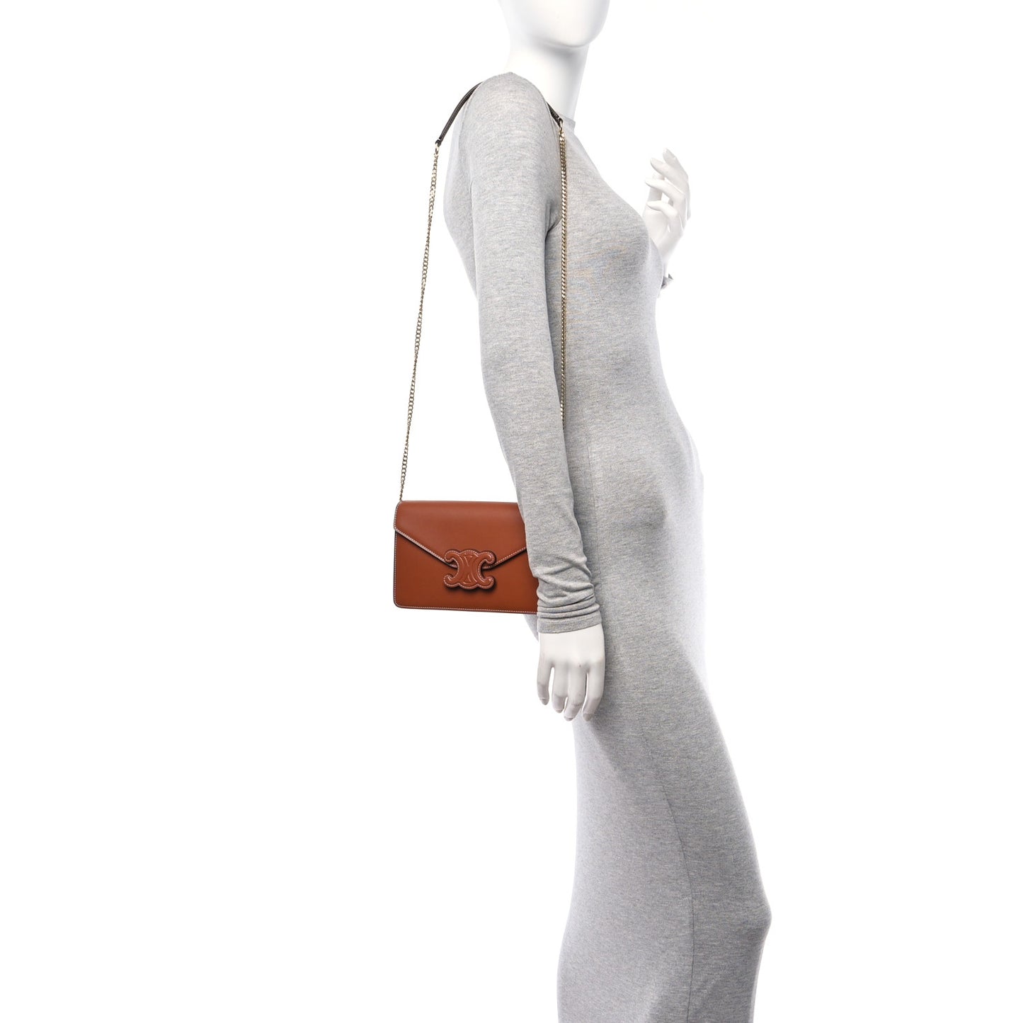 Shiny Calfskin Triomphe Margo Wallet on Chain Tan