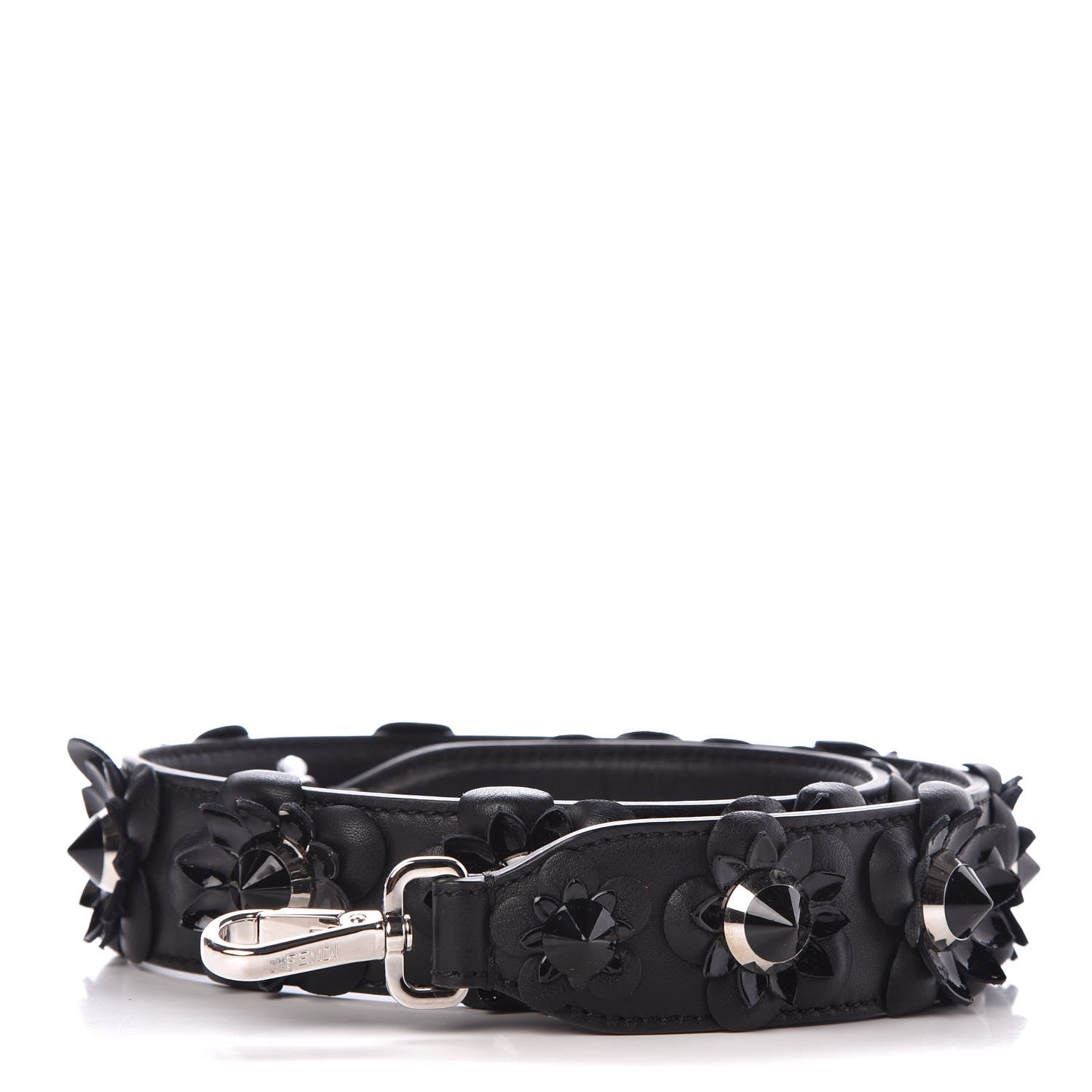 Fendi Vitello Dolce Nappa Patent Flowerland Studded Strap You Black 1 of 4