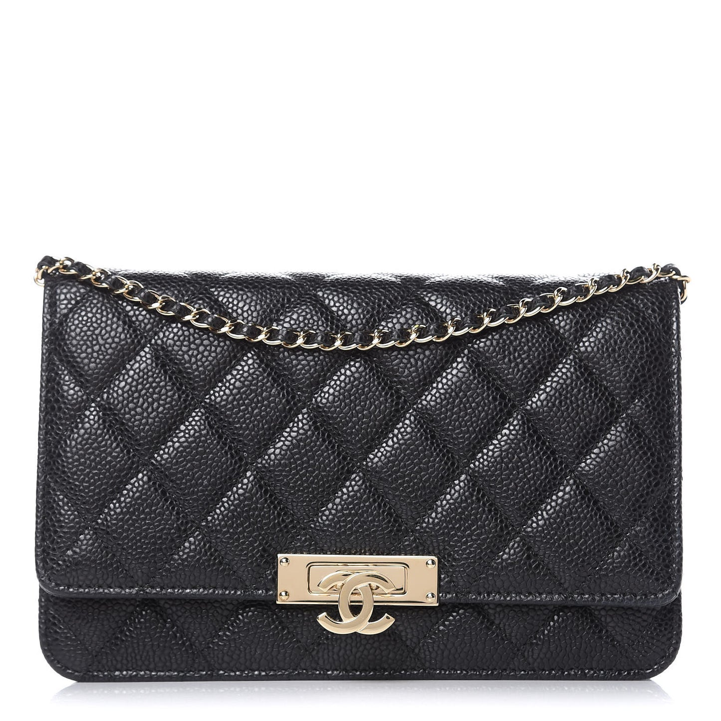 Caviar Quilted Golden Class Wallet On Chain WOC Black