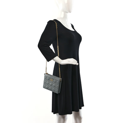 Christian Dior Calfskin Cannage Caro Zipped Pouch With Chain Grey 3 of 12