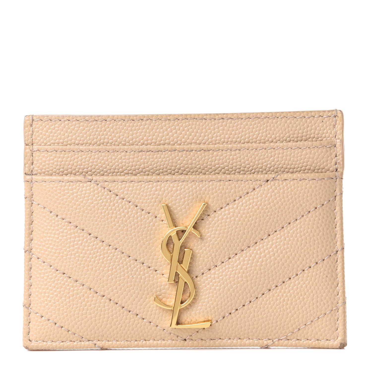 Saint Laurent Grain De Poudre Matelasse Chevron Monogram Credit Card Case Nude Powder 1 of 7