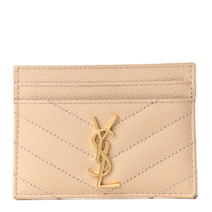 Saint Laurent Grain De Poudre Matelasse Chevron Monogram Credit Card Case Nude Powder 1 of 7