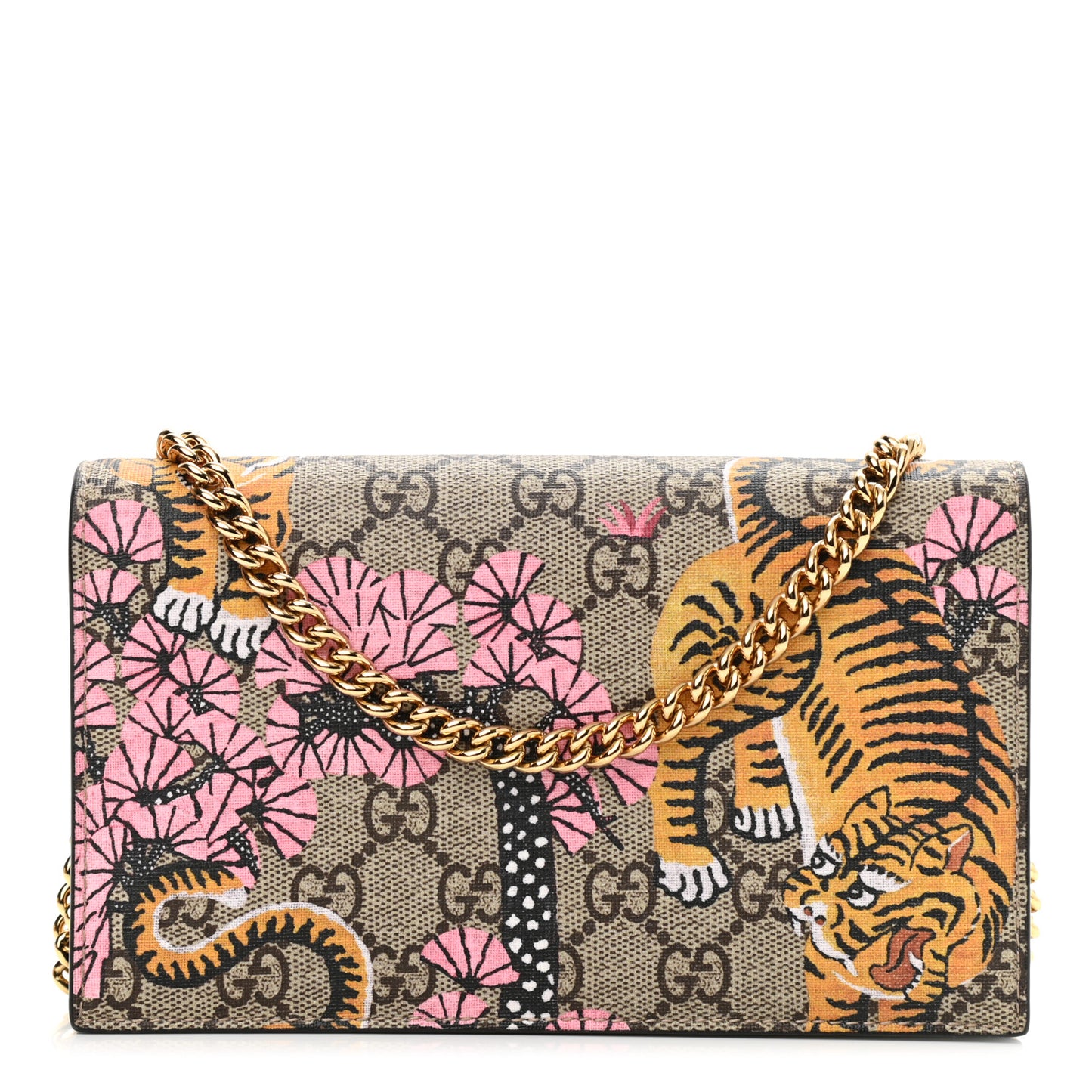 GG Supreme Monogram Bengal Chain Wallet Beige Pink