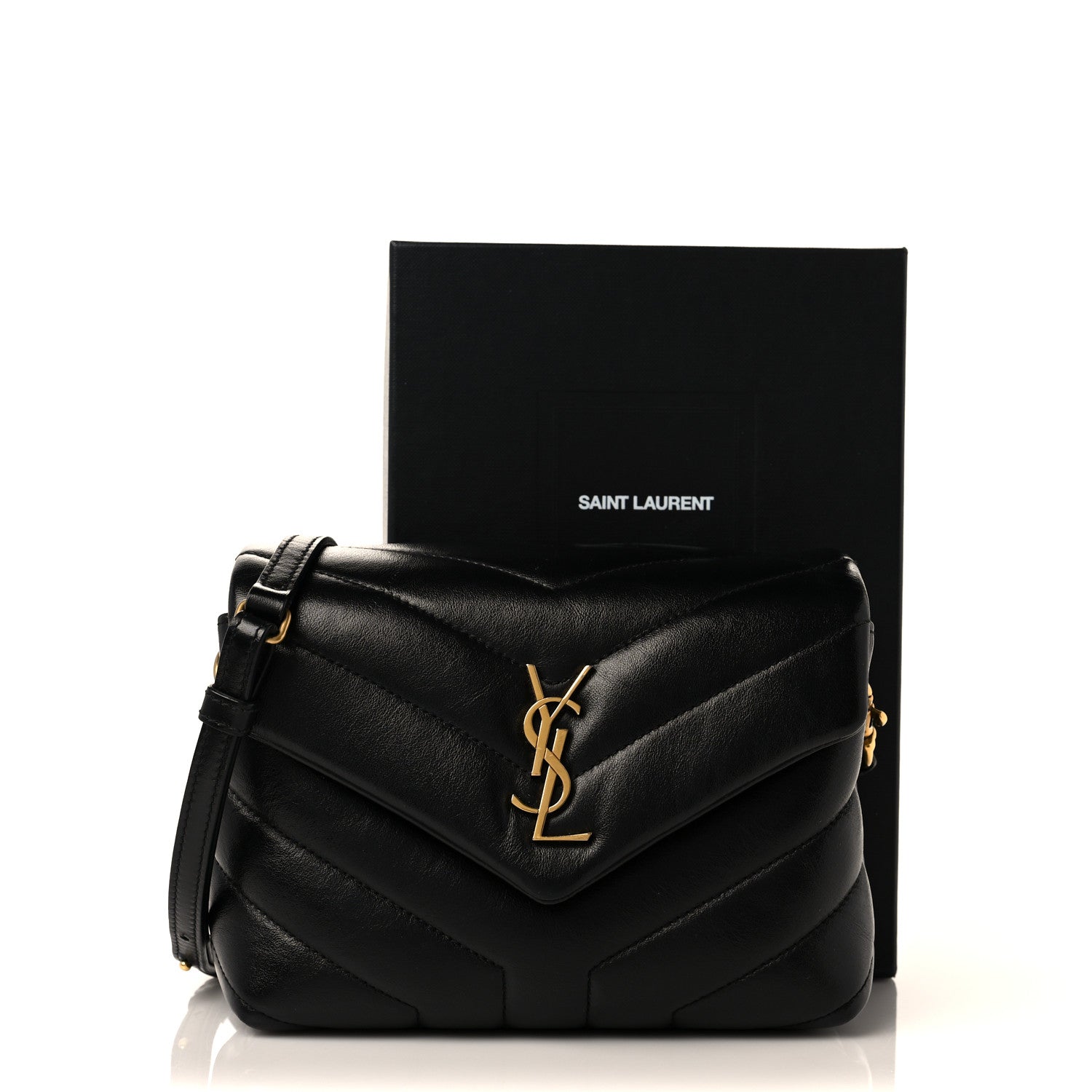 Saint Laurent Calfskin Y Quilted Monogram Toy Loulou Crossbody Bag Black 10 of 10