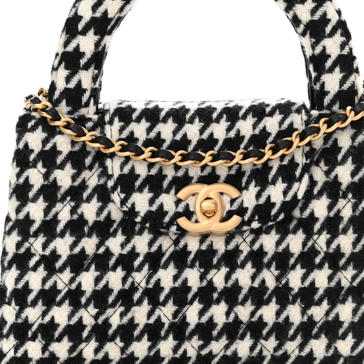 Chanel Tweed Houndstooth Quilted Nano Kelly Shopper Black White 8 of 12