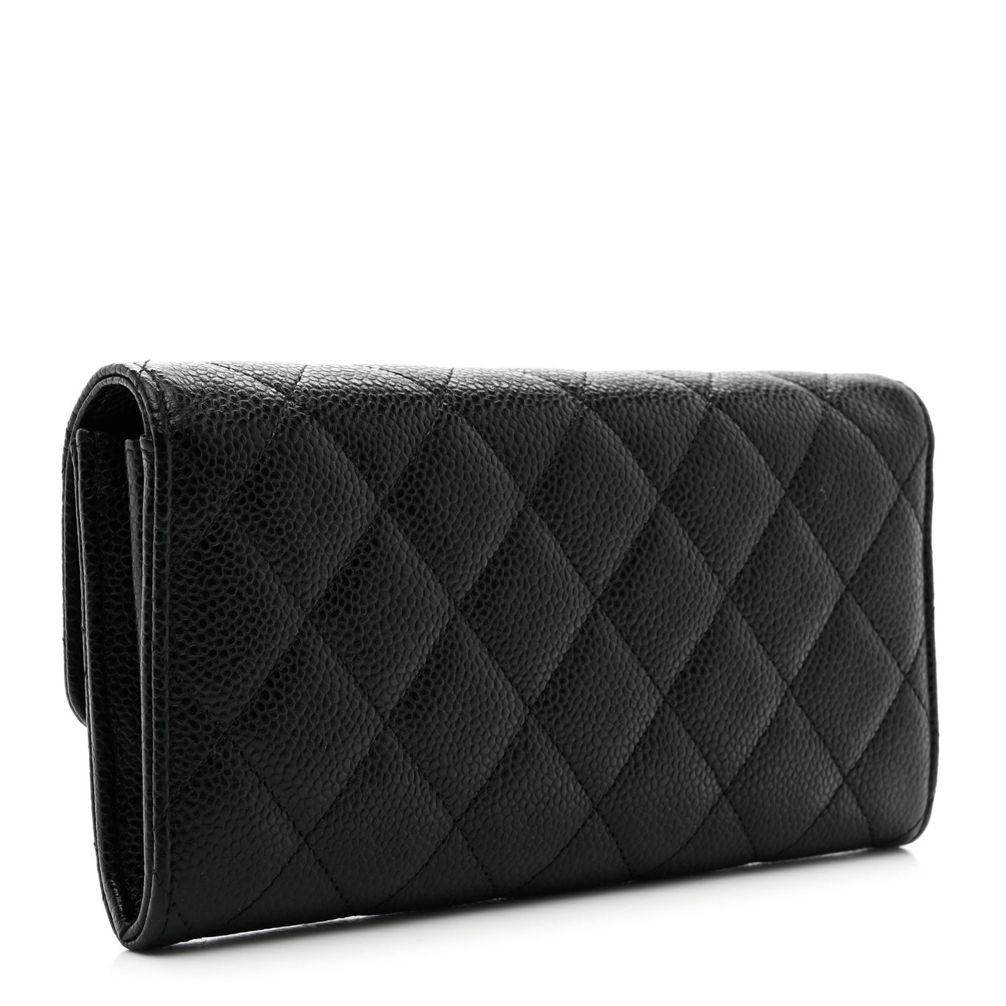 Caviar Quilted Large Gusset Flap Wallet Black