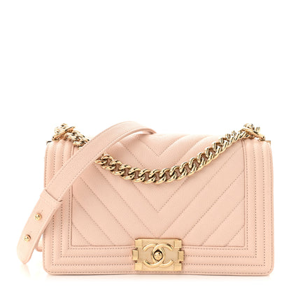 Chanel Caviar Chevron Quilted Medium Boy Flap Nude 1 of 11