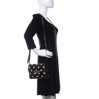 Valentino Garavani Vitello Polka Dot Medium Rockstud Flip Lock Crossbody Bag Black Light Ivory 2 of 14