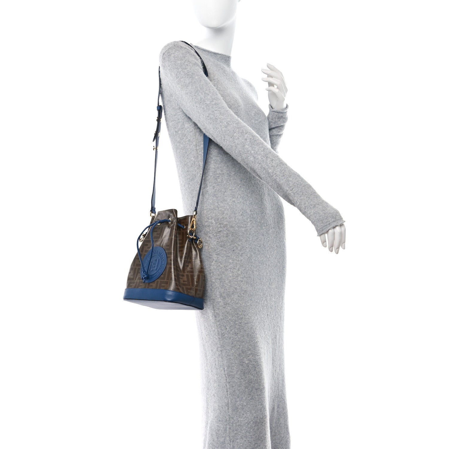 Fendi Glazed Fabric Vitello Grace F is Fendi FF 1974 Stamp Patch Grande Mon Tresor Bucket Bag Mogano Panna Iris 2 of 12