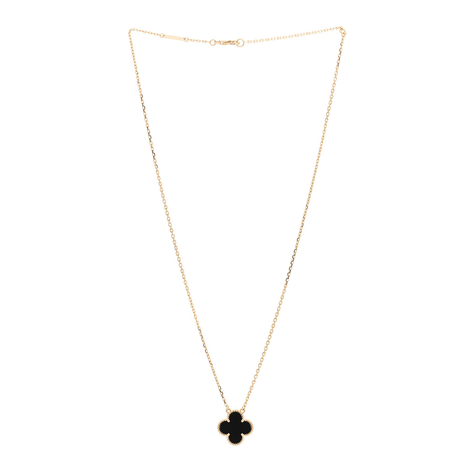 Van Cleef & Arpels 18K Yellow Gold Black Onyx Vintage Alhambra Pendant Necklace 3 of 6