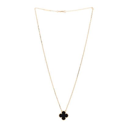 Van Cleef & Arpels 18K Yellow Gold Black Onyx Vintage Alhambra Pendant Necklace 3 of 6
