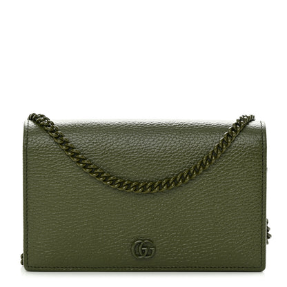 Gucci Dollar Calfskin Enamel Monochrome Mini GG Marmont Chain Wallet Military Wood 1 of 11