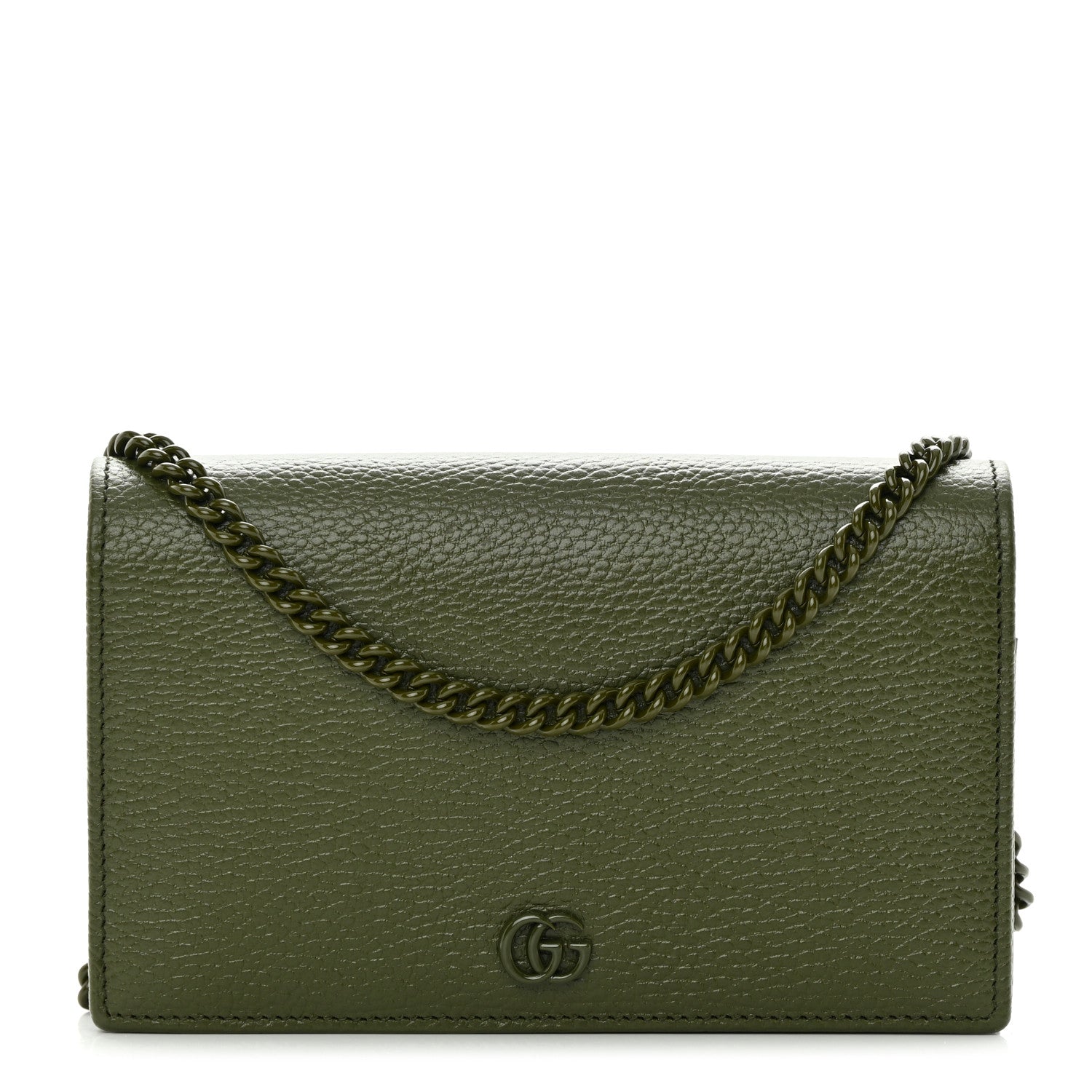 Gucci Dollar Calfskin Enamel Monochrome Mini GG Marmont Chain Wallet Military Wood 1 of 11