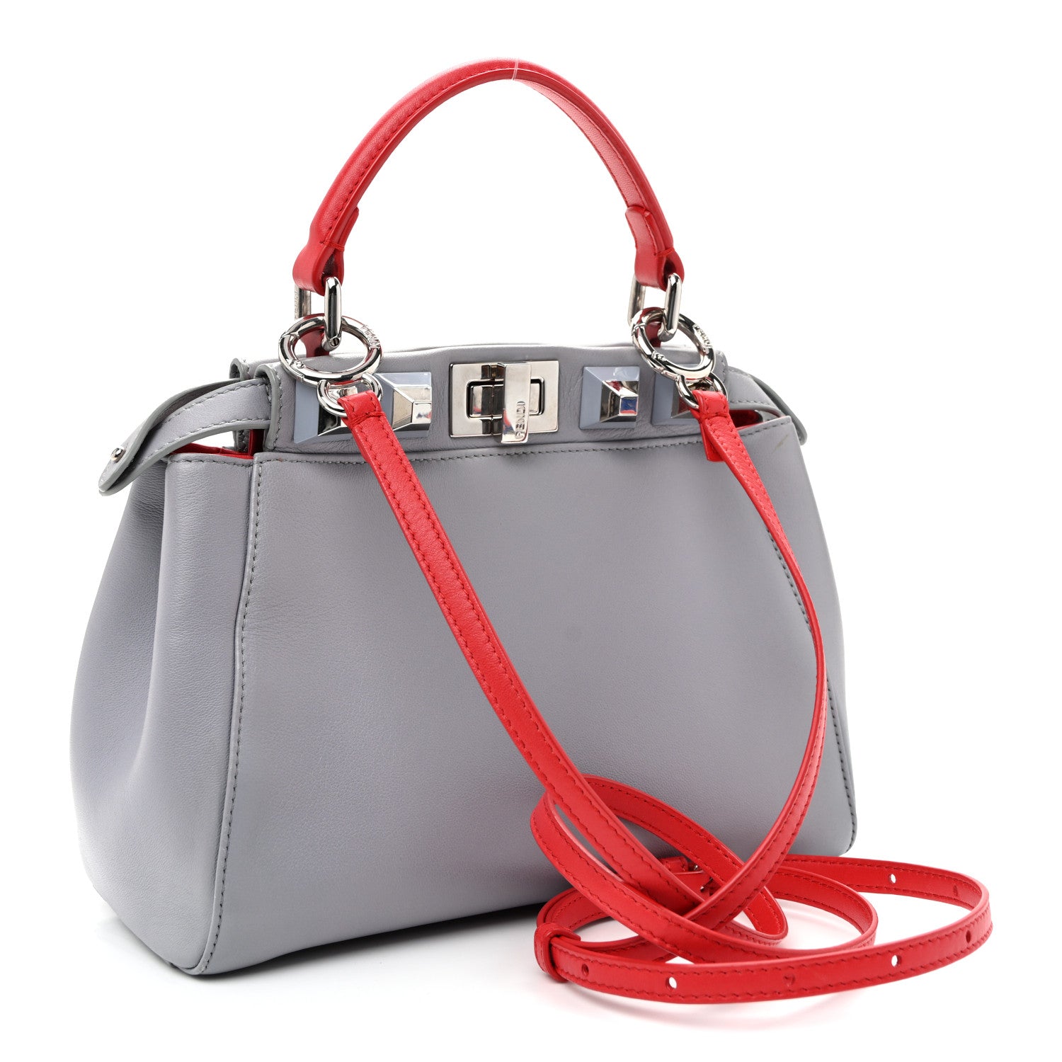 Fendi Nappa Studded Mini Peekaboo Iconic Satchel Grey Multicolor Ardesia Fiamma 3 of 10