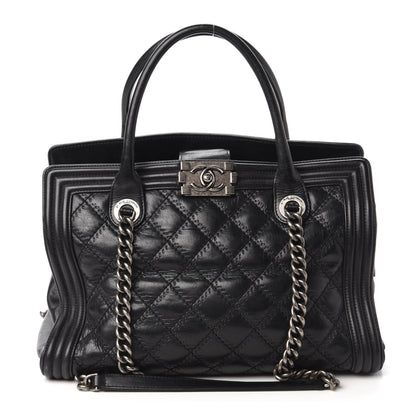 Chanel Calfskin Quilted Double Stitch Large Boy Tote Black 1 of 9