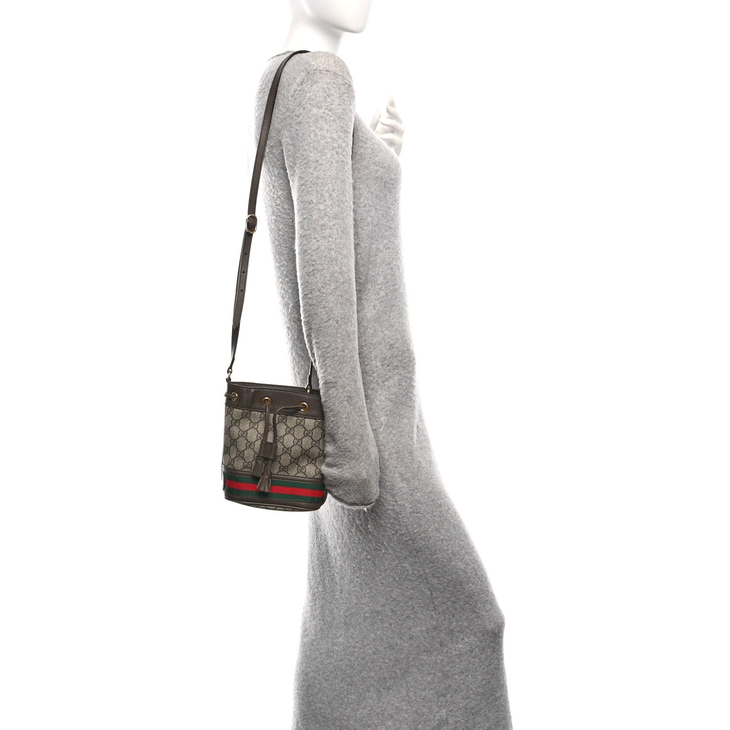 Gucci GG Supreme Monogram Web Mini Ophidia Bucket Bag Brown 2 of 10