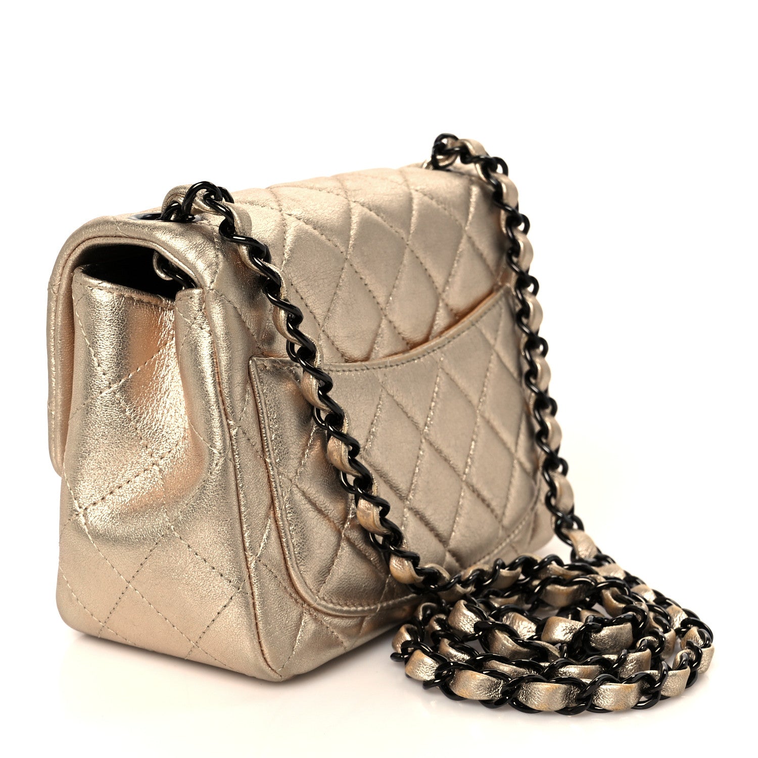 Chanel Metallic Lambskin Quilted Mini Square Flap Gold Black 3 of 12