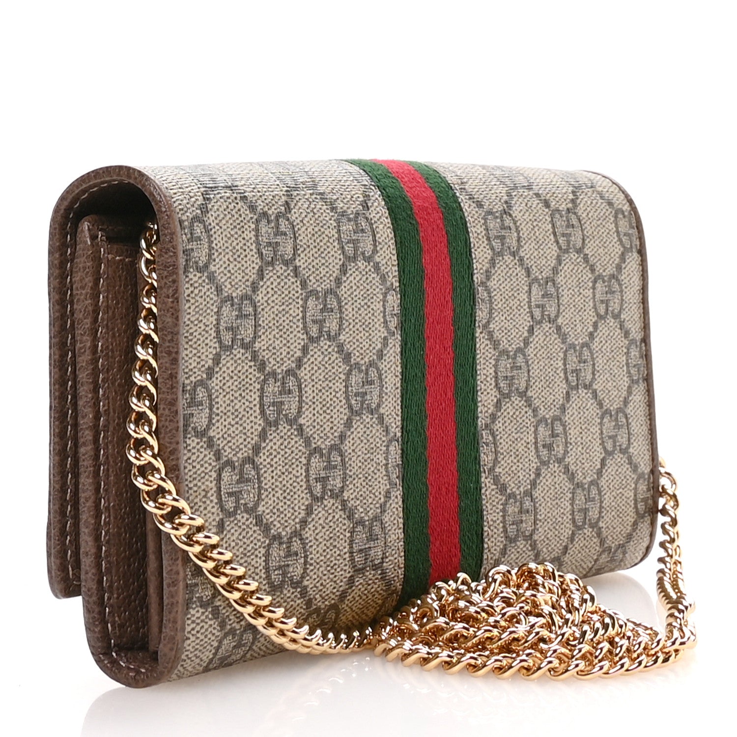 Gucci GG Supreme Monogram Web Ophidia Wallet On Chain Brown 3 of 12