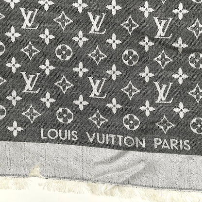 Louis Vuitton Silk Wool Monogram Denim Shawl Black 2 of 6