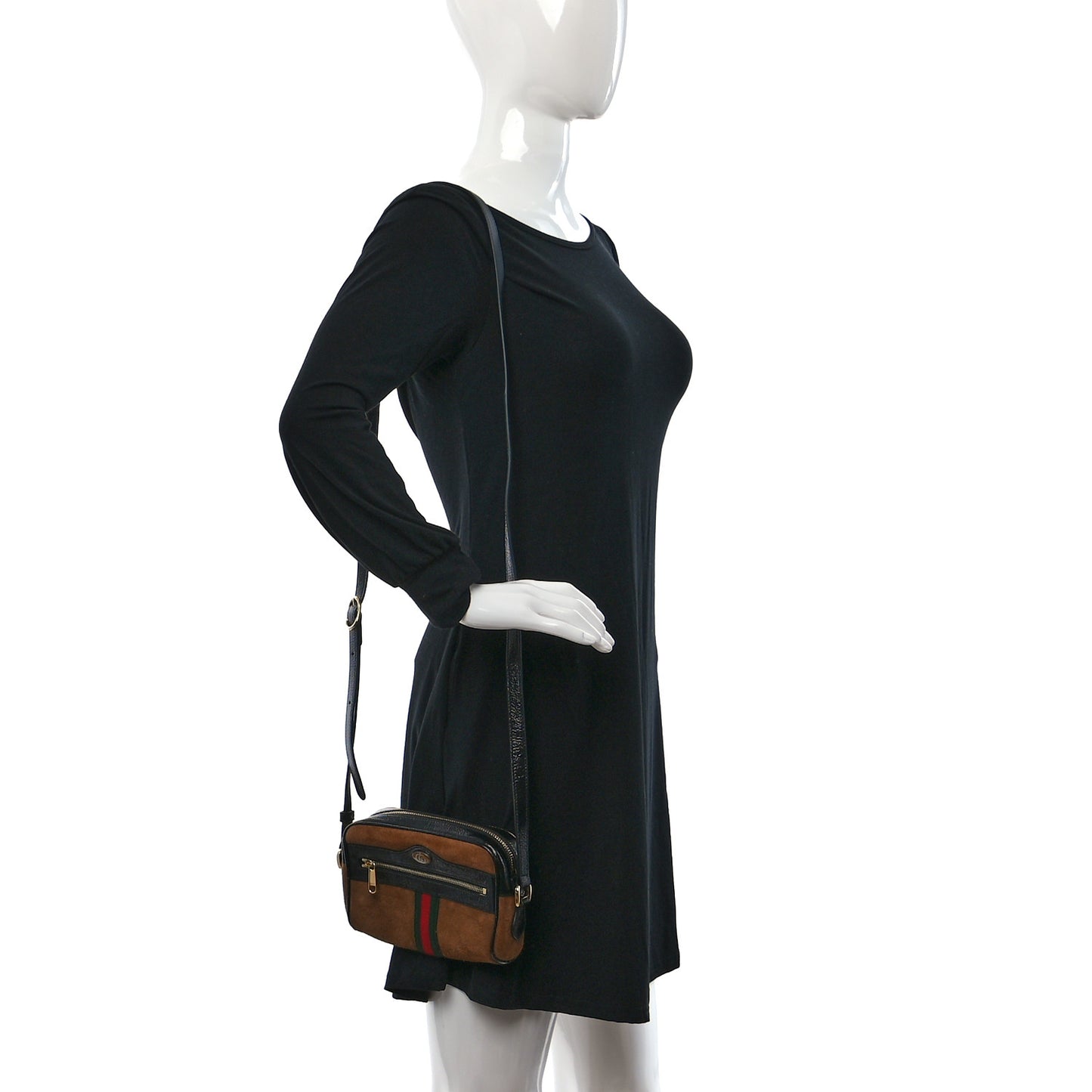 Suede Patent Web Mini Ophidia Shoulder Bag Nocciola Black