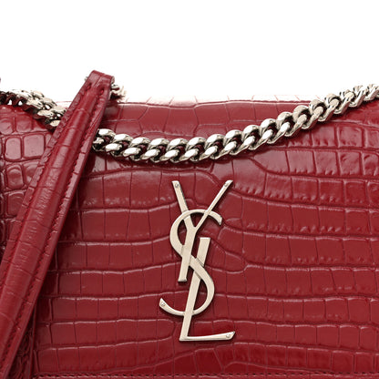 Saint Laurent Calfskin Crocodile Embossed Medium Monogram Sunset Rouge Eros 8 of 14