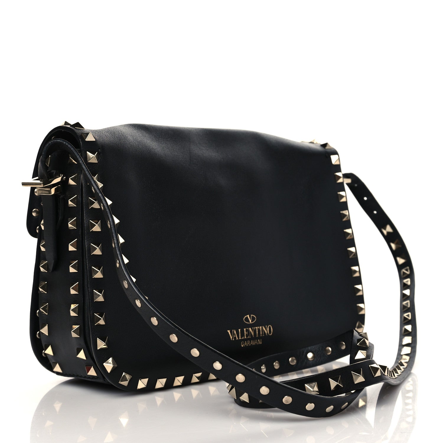 Valentino Garavani Vitello Medium Rockstud Flap Saddle Bag Black 3 of 9