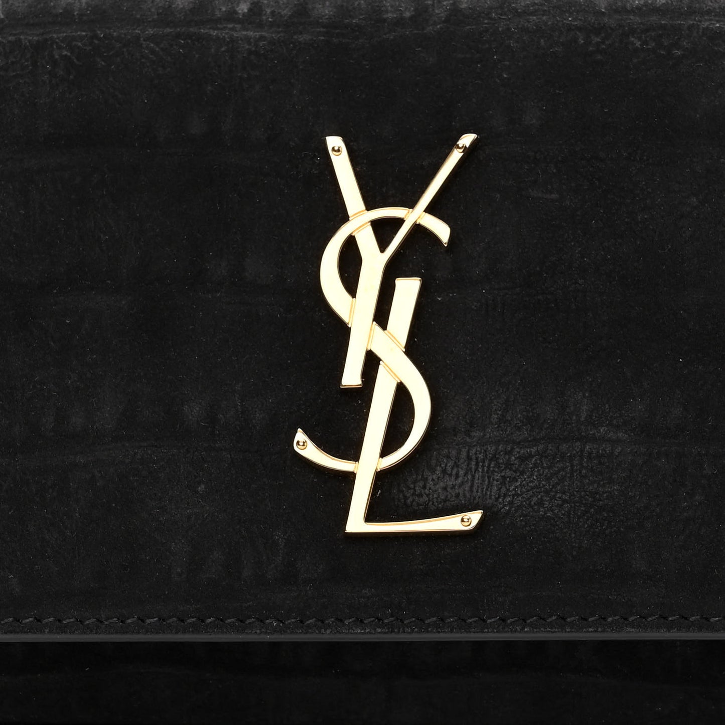 Suede Crocodile Embossed Monogram Kate Belt Bag Black