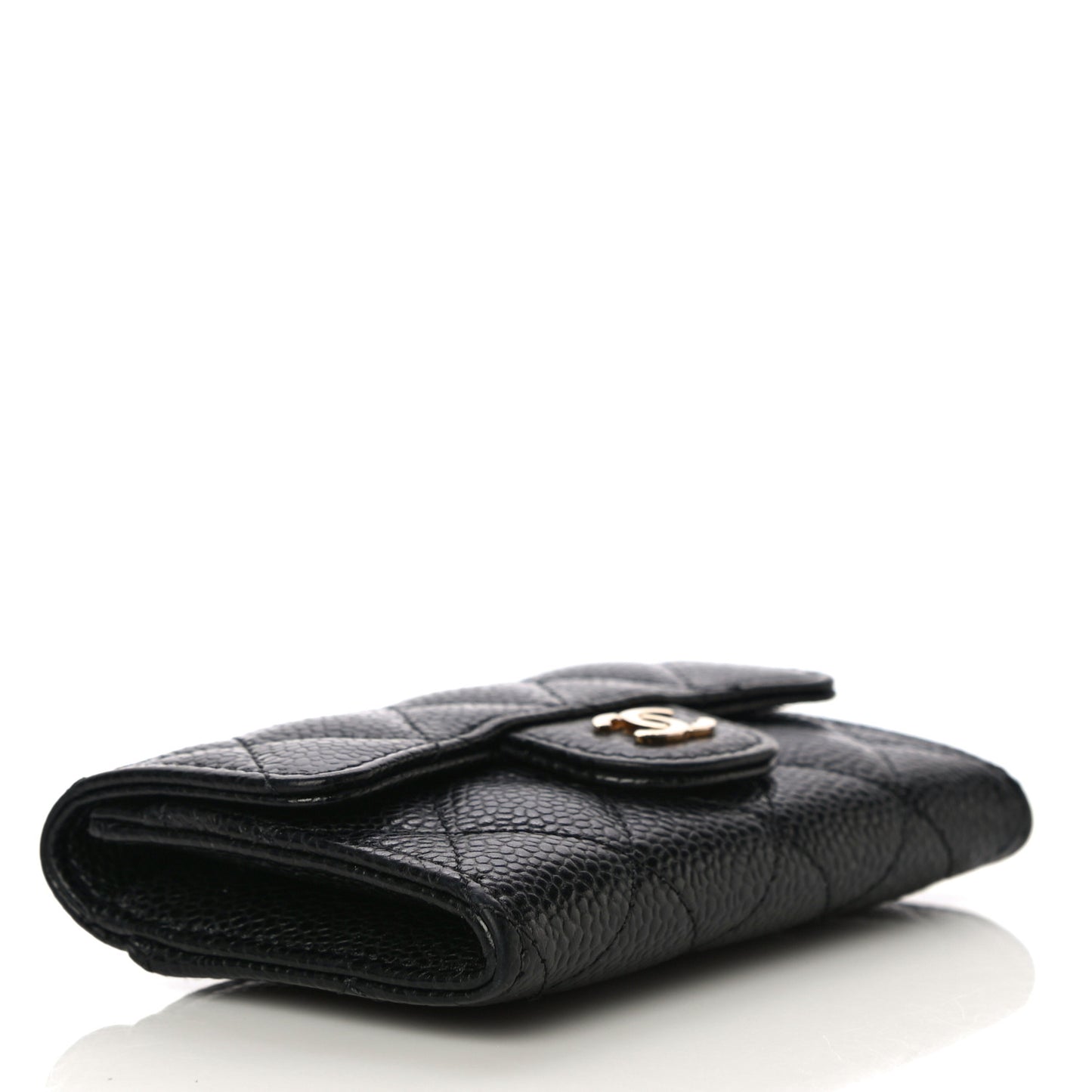 Caviar Quilted Flap Card Holder Wallet Black