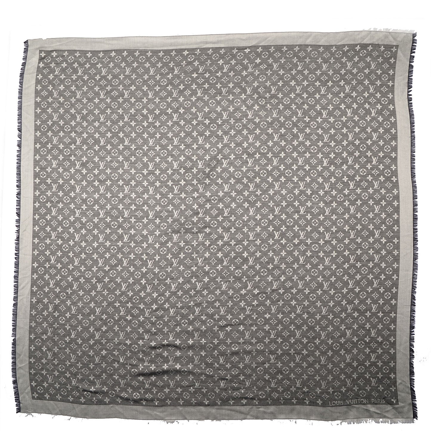 Wool Silk Monogram Denim Shawl Black
