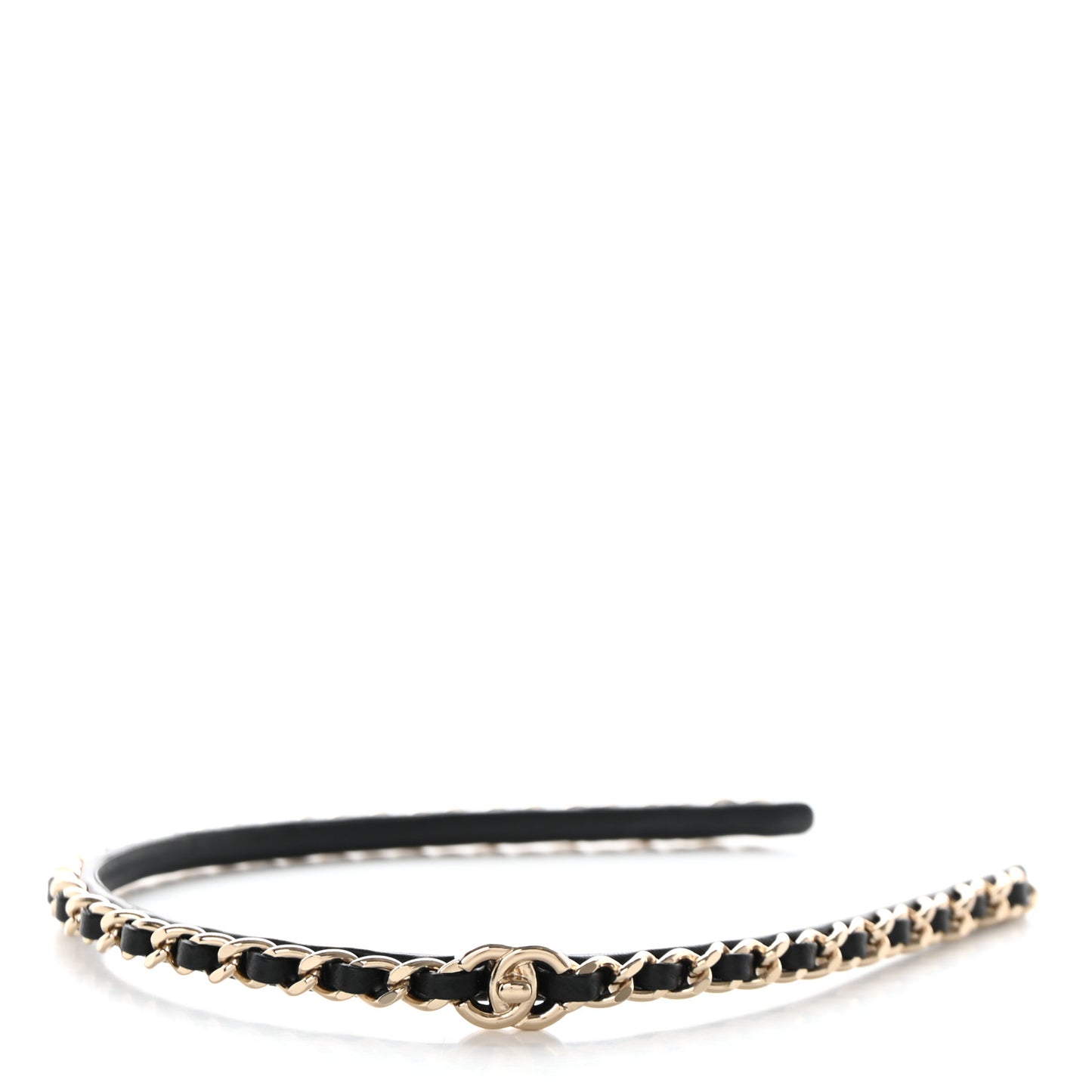 Metal Lambskin CC Turnlock Chain Headband Gold Black