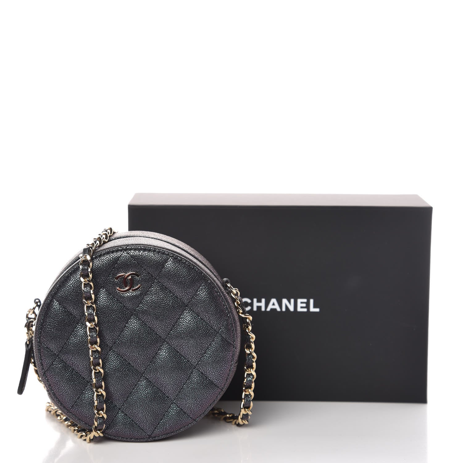 Chanel Iridescent Caviar Quilted Round Clutch With Chain Black 8 of 8