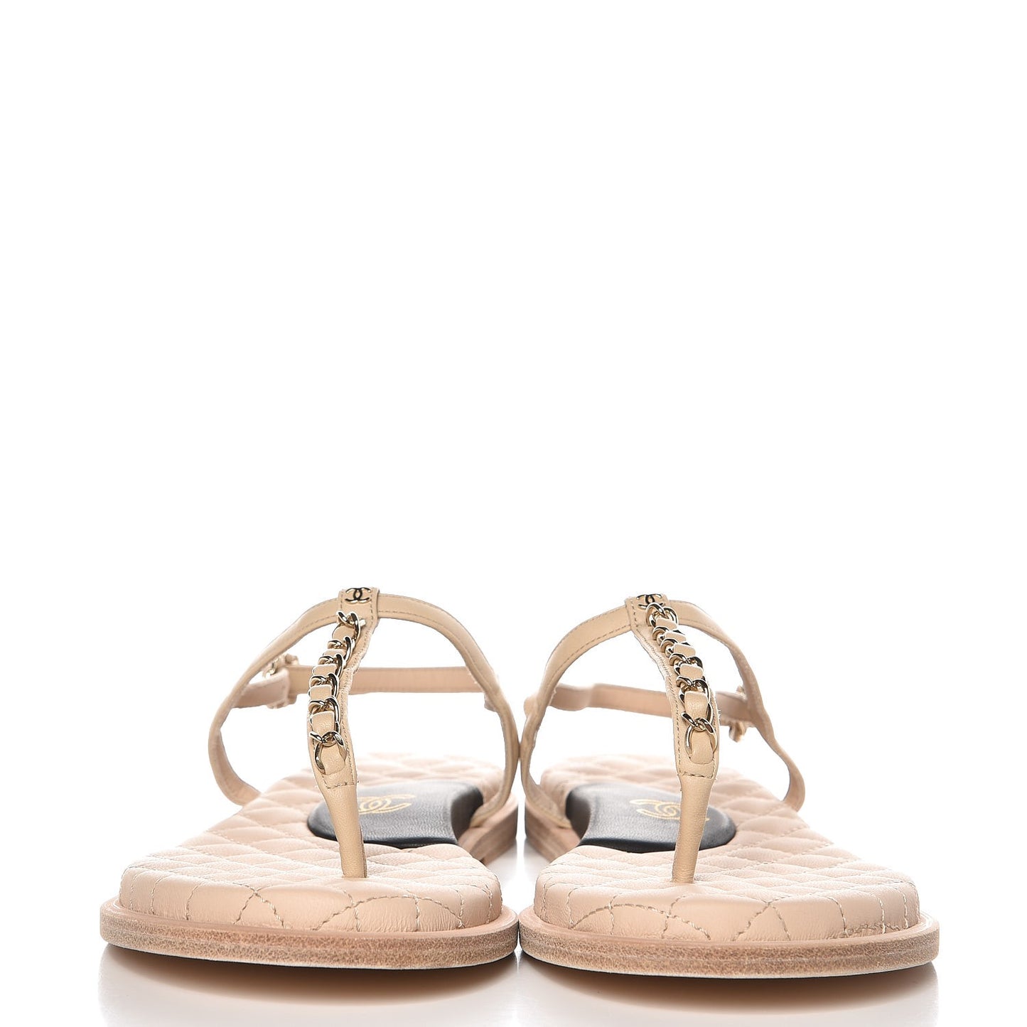 Lambskin CC Chain Thong Sandals 38 Beige