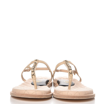 Chanel Lambskin CC Chain Thong Sandals 38 Beige 2 of 9