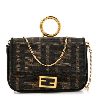 Fendi Fabric Jacquard FF 1974 Nano Baguette Charm Tobacco Moro Black 1 of 11