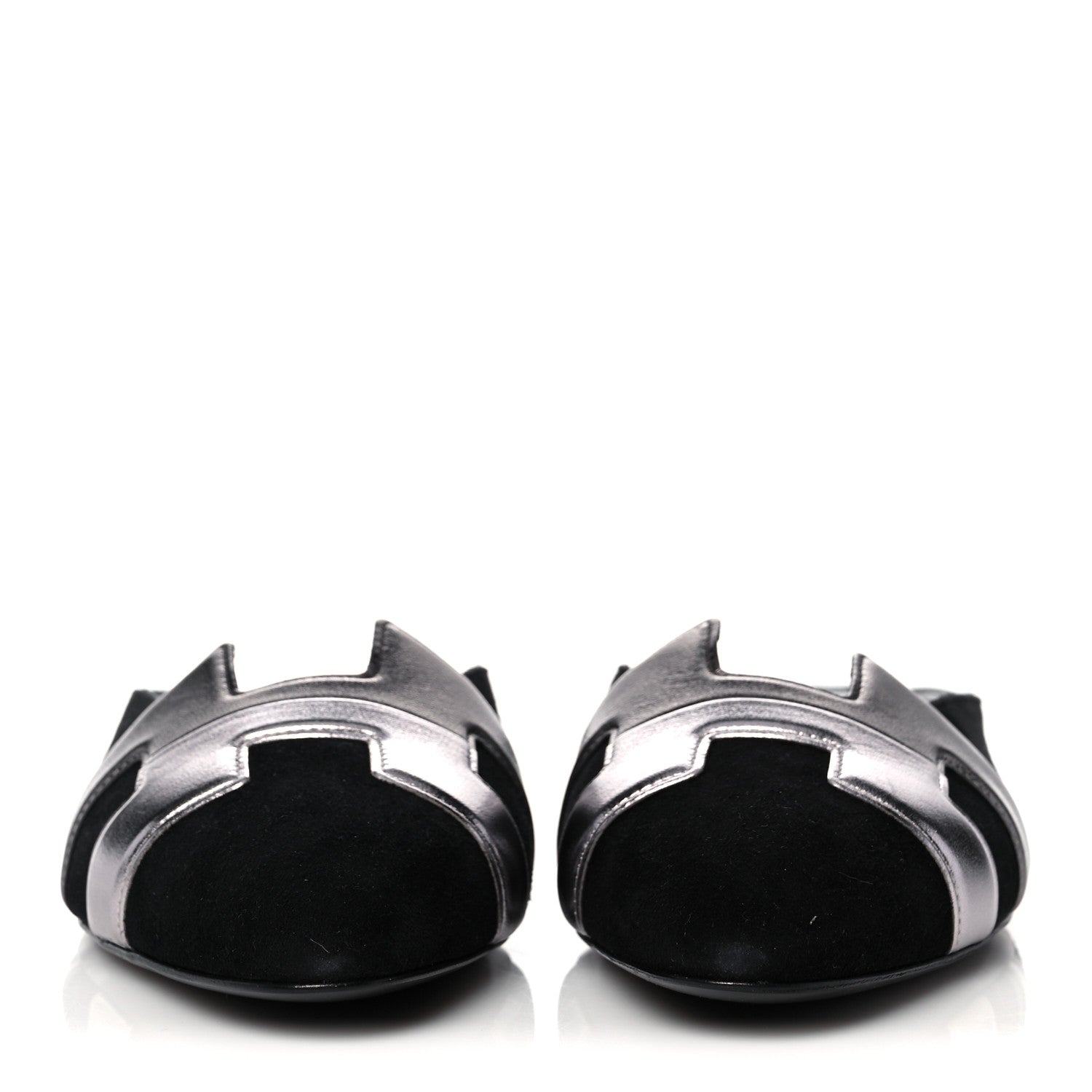 Hermes Suede Goatskin Metallic Nappa Roxane Mules 37.5 Black Canon De Fusil Argent 2 of 9