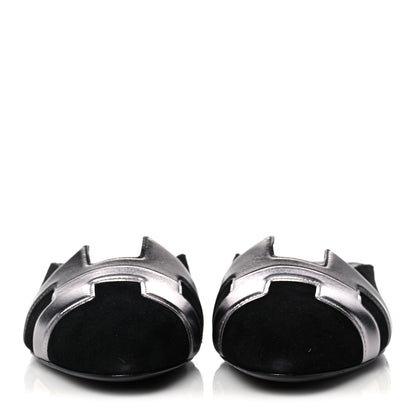 Hermes Suede Goatskin Metallic Nappa Roxane Mules 37.5 Black Canon De Fusil Argent 2 of 9
