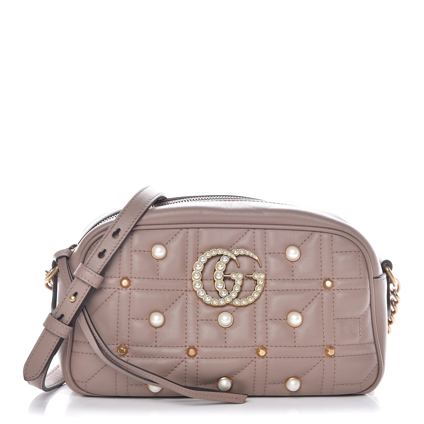 Calfskin Matelasse Studded Small Pearly GG Marmont Chain Shoulder Bag Porcelain Rose