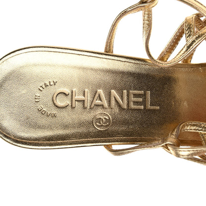 Chanel Laminated Lambskin Camellia Sandals 39 Gold 8 of 10