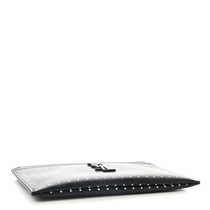 Saint Laurent Grain De Poudre Square Dot Zip Bill Pouch Black White 4 of 8