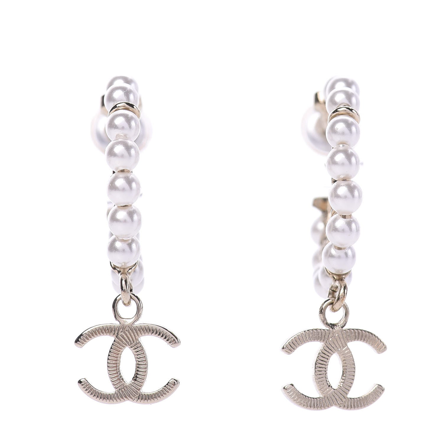 Chanel Pearl Charms CC Hoop Earrings Gold 1 of 5