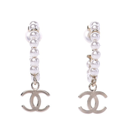 Chanel Pearl Charms CC Hoop Earrings Gold 1 of 5