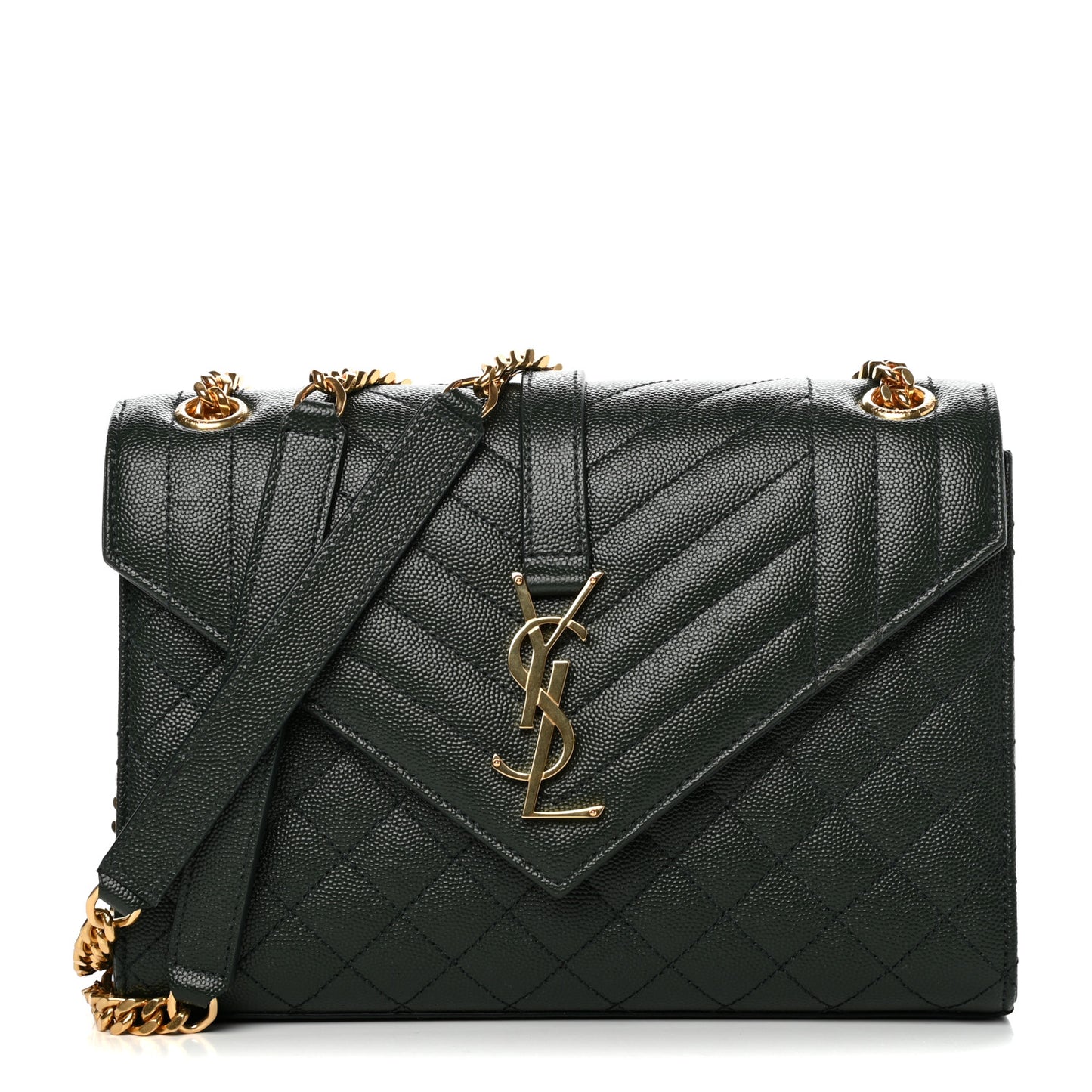 Grain De Poudre Textured Mixed Matelasse Medium Triquilt Monogram Satchel Vert Fonce
