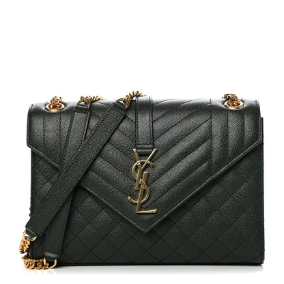 Saint Laurent Grain De Poudre Textured Mixed Matelasse Medium Triquilt Monogram Satchel Vert Fonce 1 of 10