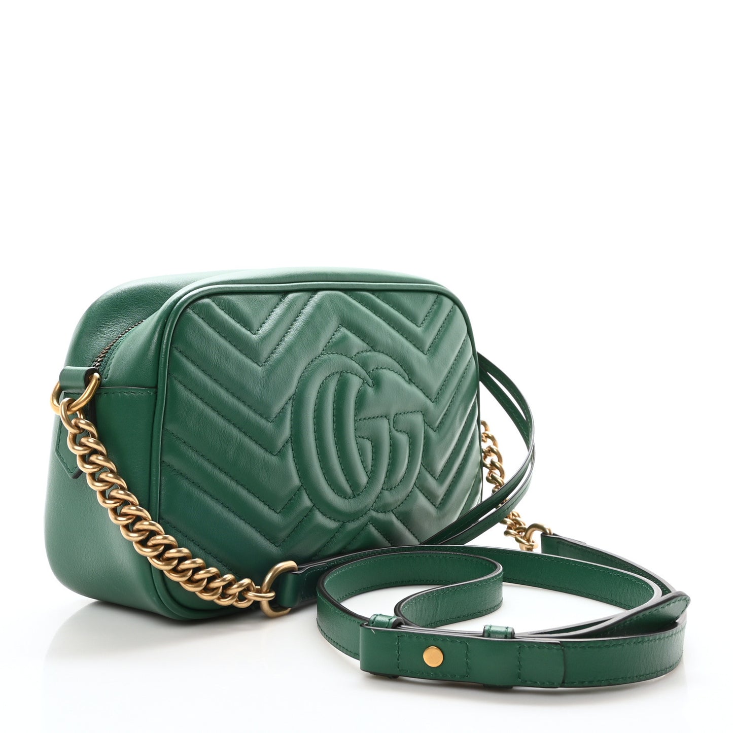 Calfskin Matelasse Small GG Marmont Chain Shoulder Bag Emerald Green