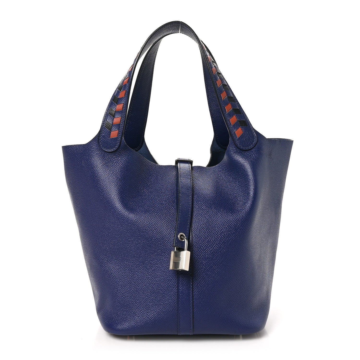 Hermes Epsom Tressage De Cuir Picotin Lock 22 MM Bleu Encre Brique Black 1 of 12