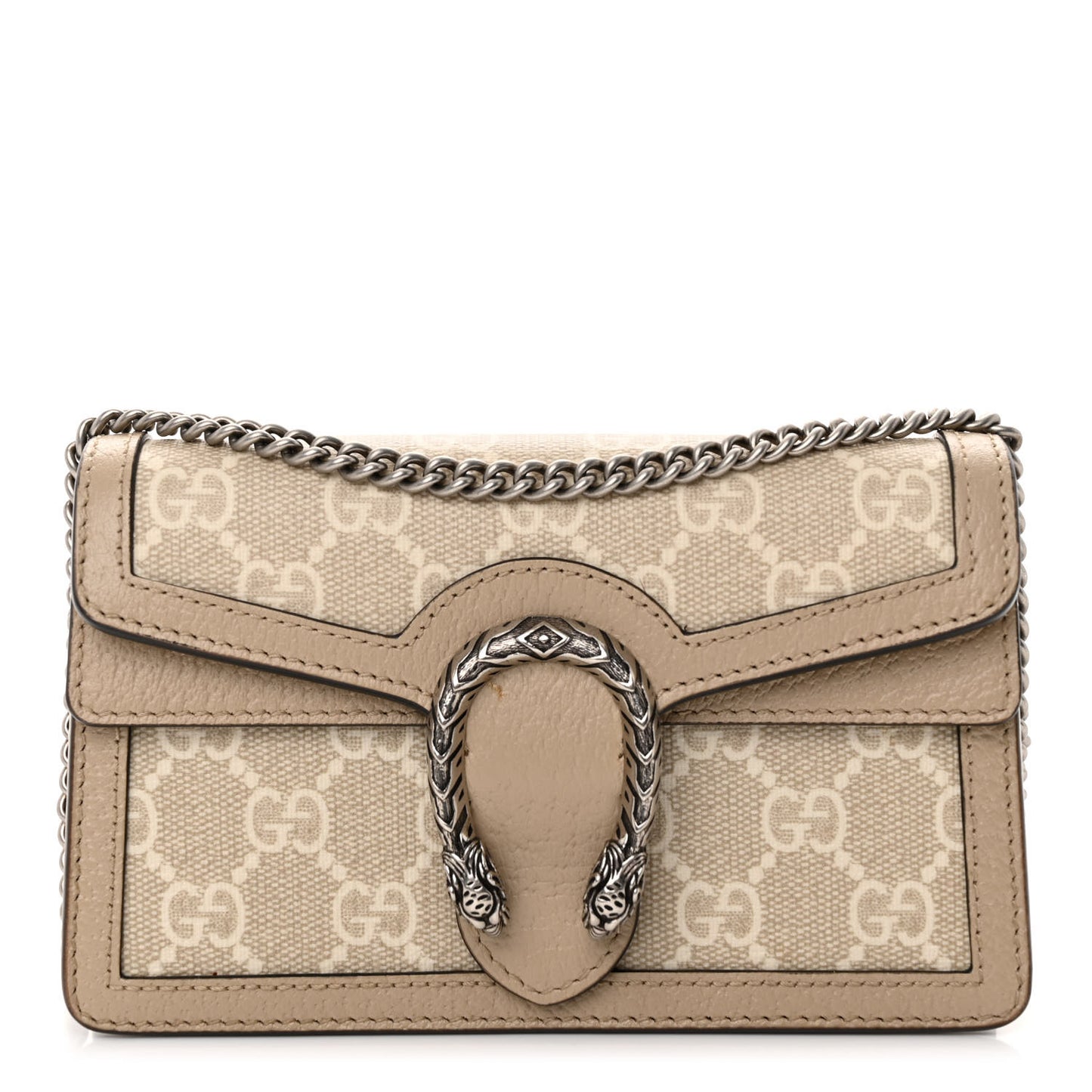 GG Supreme Monogram Textured Dollar Calfskin Super Mini Dionysus Shoulder Bag Beige Mystic White Oatmeal