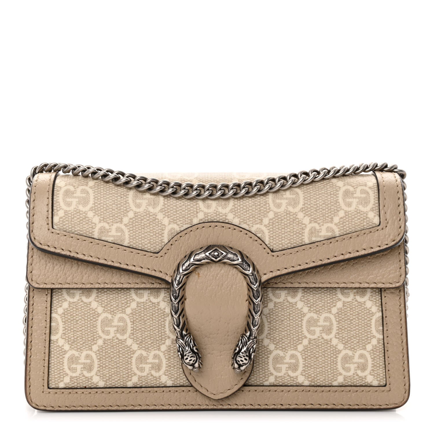 Gucci GG Supreme Monogram Textured Dollar Calfskin Super Mini Dionysus Shoulder Bag Beige Mystic White Oatmeal 1 of 12