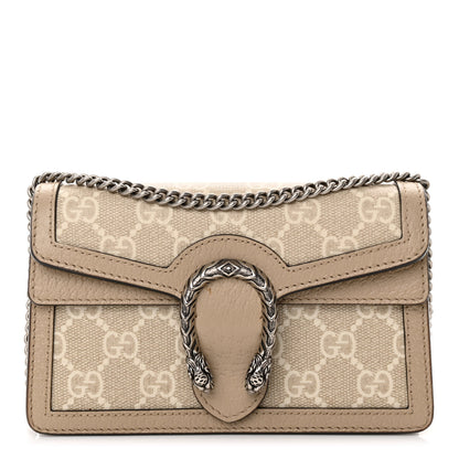 Gucci GG Supreme Monogram Textured Dollar Calfskin Super Mini Dionysus Shoulder Bag Beige Mystic White Oatmeal 1 of 12