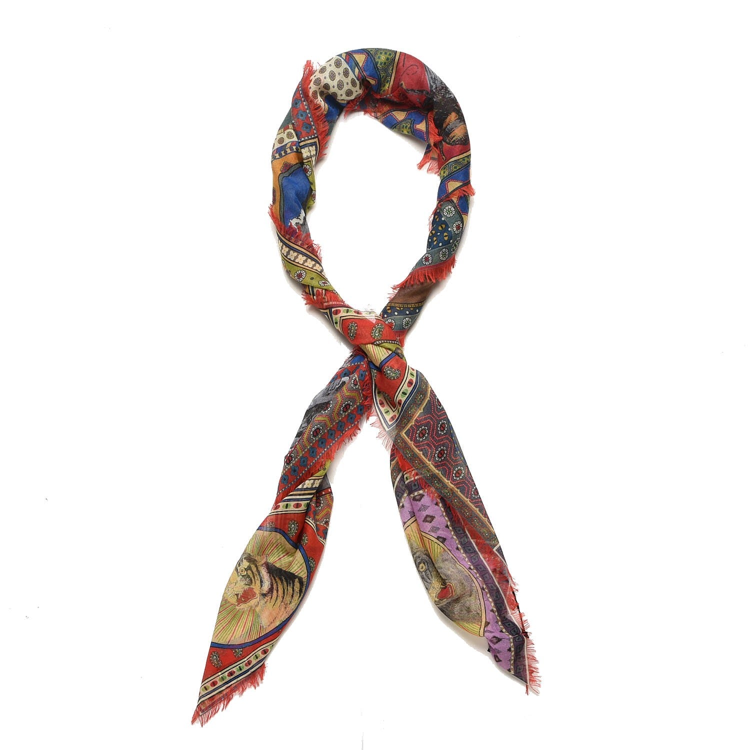 Gucci Cashmere Wool Silk Tiger Card Scarf Multicolor 3 of 6